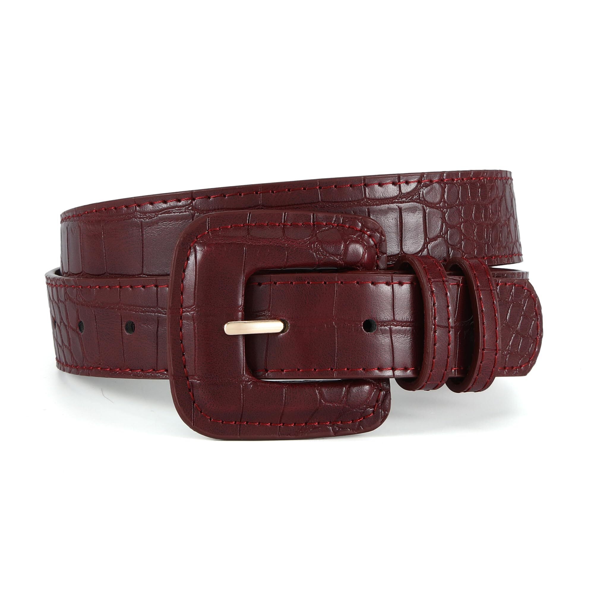 5718 Women Red Belt For Jeans Dress Fashion Buckle Faux Leather Waist